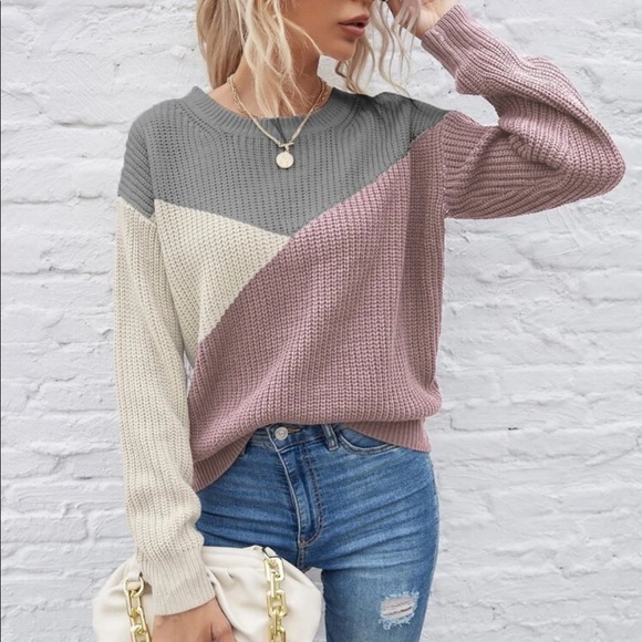 Rust charcoal color block knit sweater - Picture 5 of 7